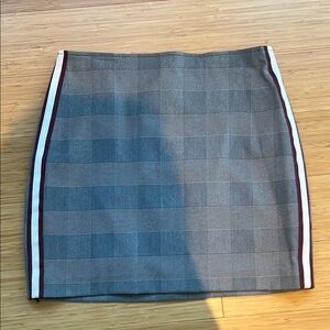 Chic Gray Plaid Skirt with White and Red Trim